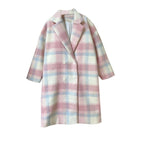 Damira - Women's Pastel Check Wool Blend Double-Breasted Coat