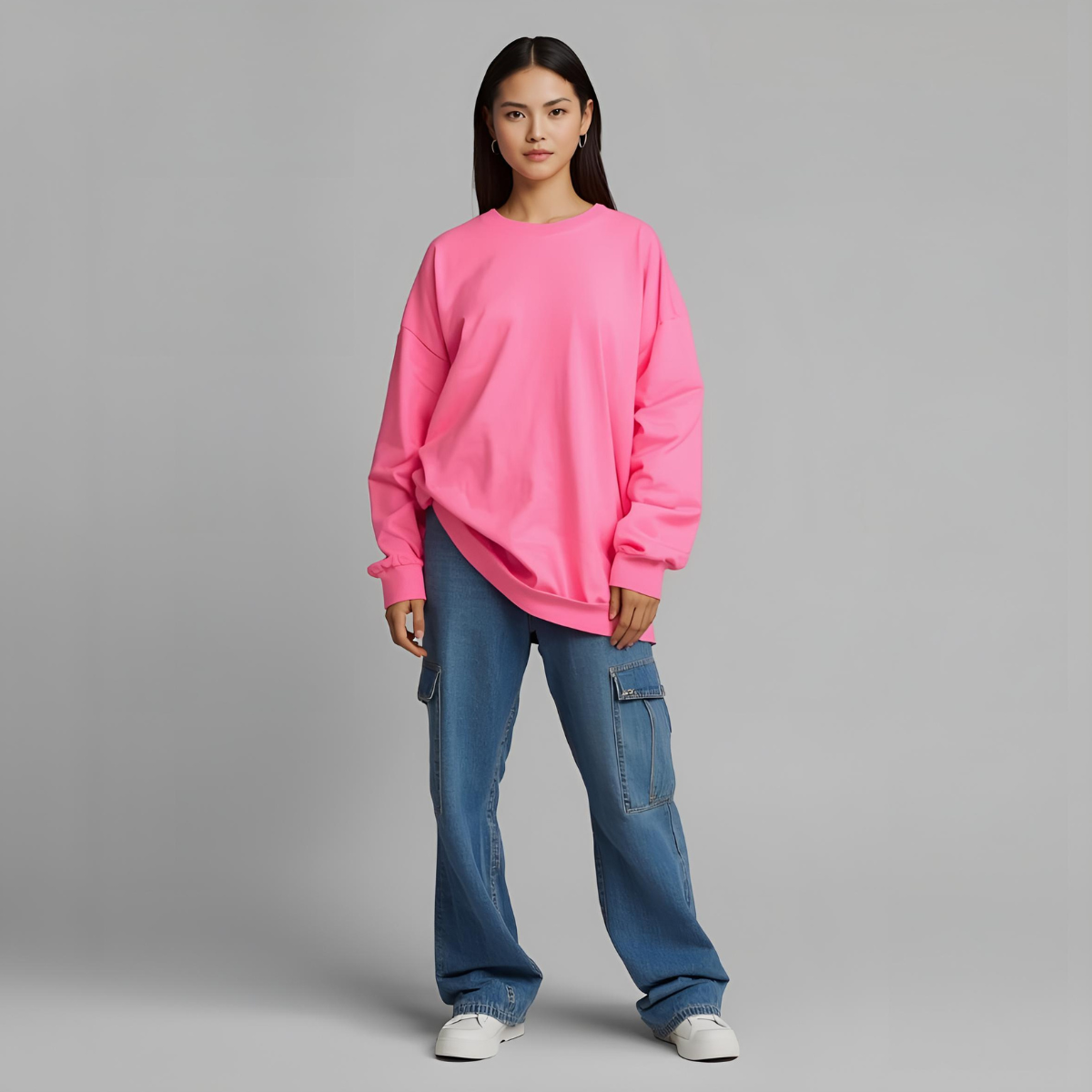 ROSELIA | Casual Pink Long-Sleeve Relaxed-Fit Shirt