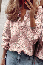 V-Neck Blouse with Ruffled Long Sleeves