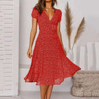 V-Neck A-Line Dress with Flowy Hem