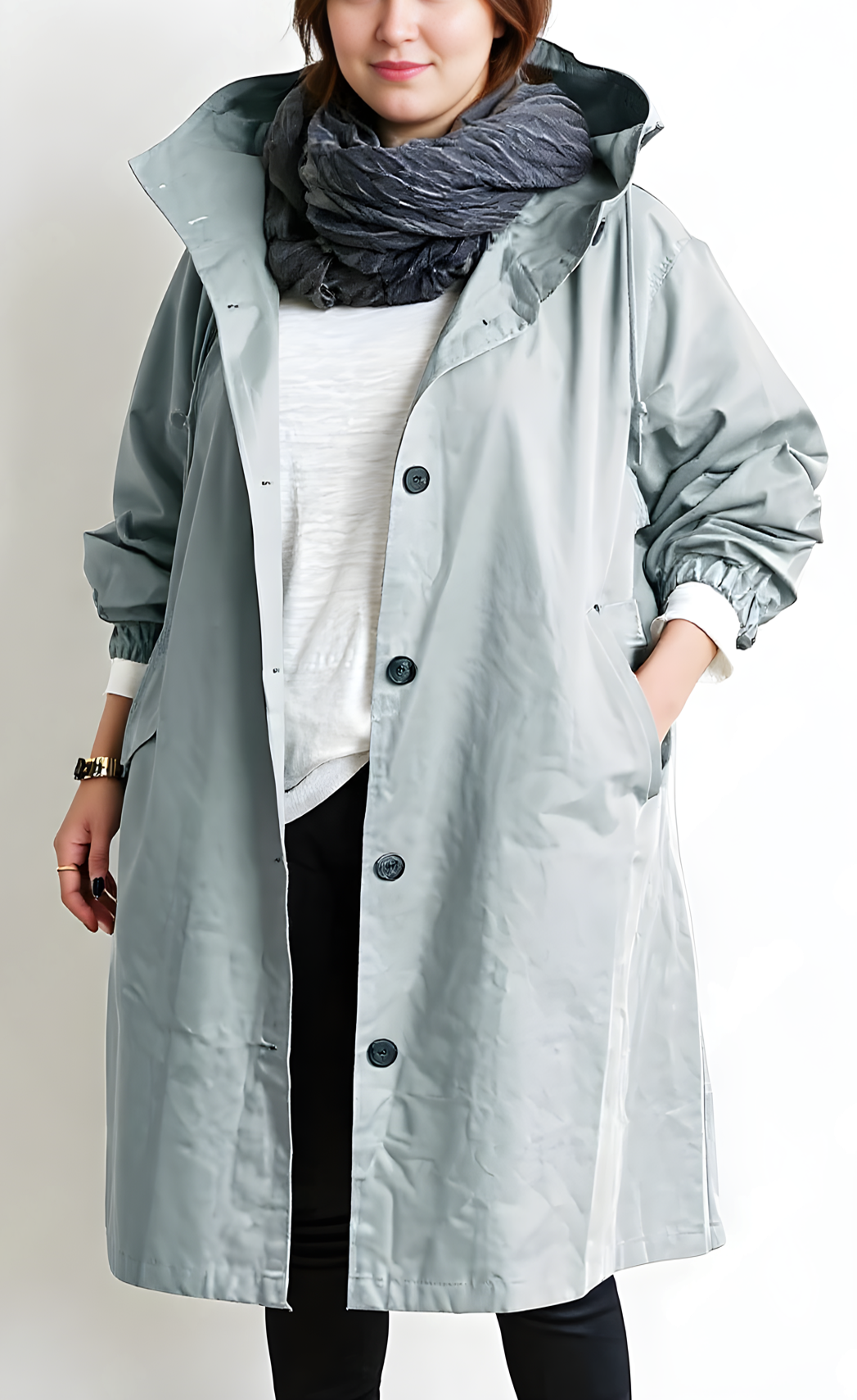 Women's Plus Size Hooded Trench Coat