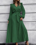 Chic Pleated V-Neck Maxi Dress - Perfect for Any Event