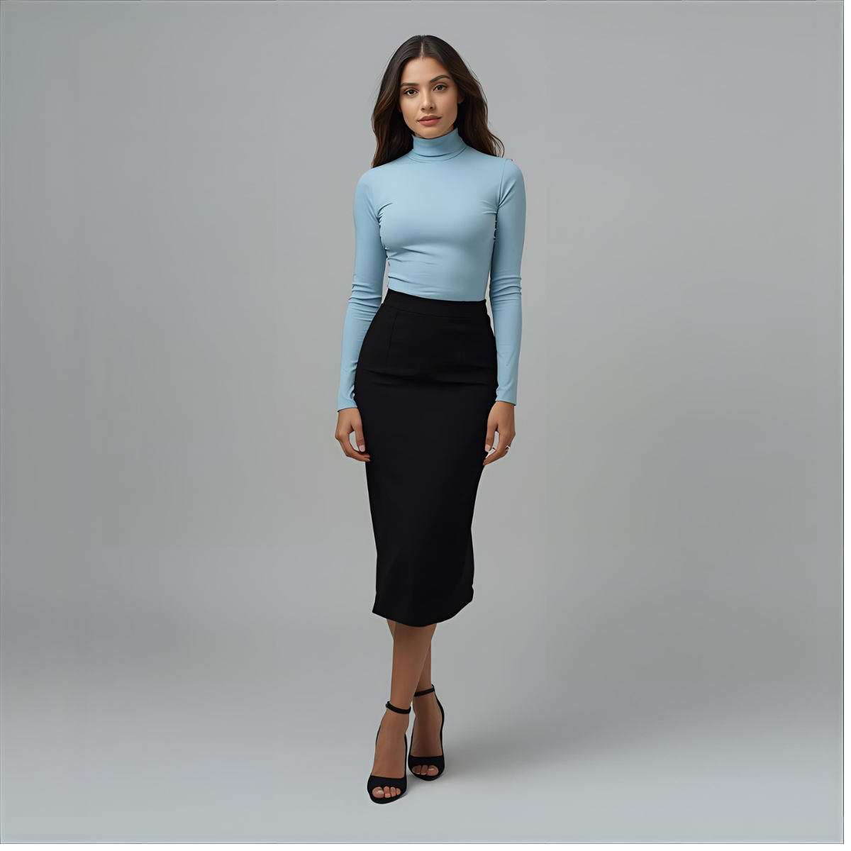 AZURINA | Light Blue Fitted Relaxed-Fit Turtleneck