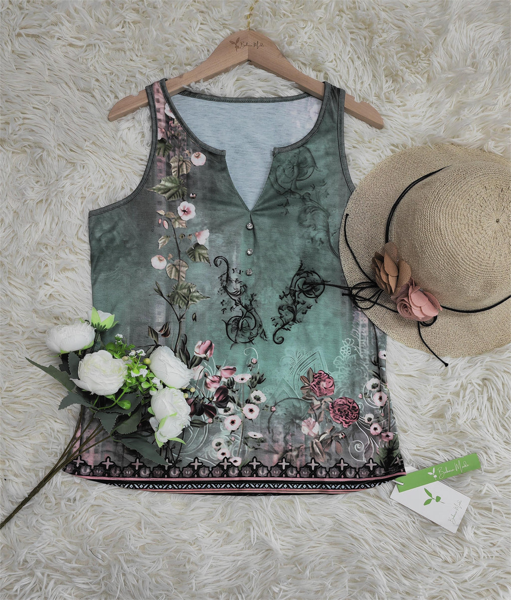 Watercolor Floral Sleeveless Blouse