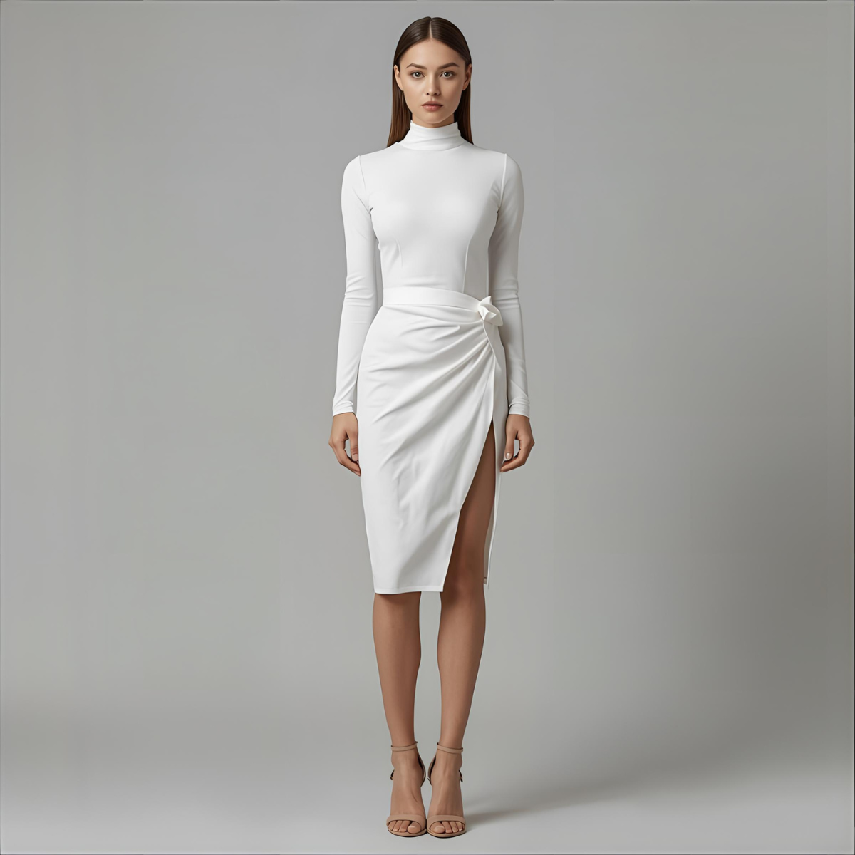 BIANCA | White Long-Sleeve Casual Turtleneck