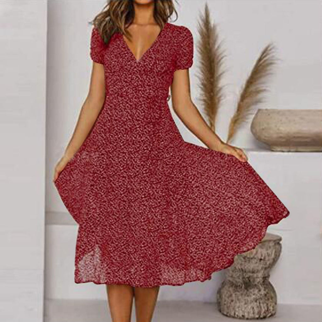 V-Neck A-Line Dress with Flowy Hem