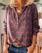 Vintage Print Long Sleeve Blouse with Retro Flair