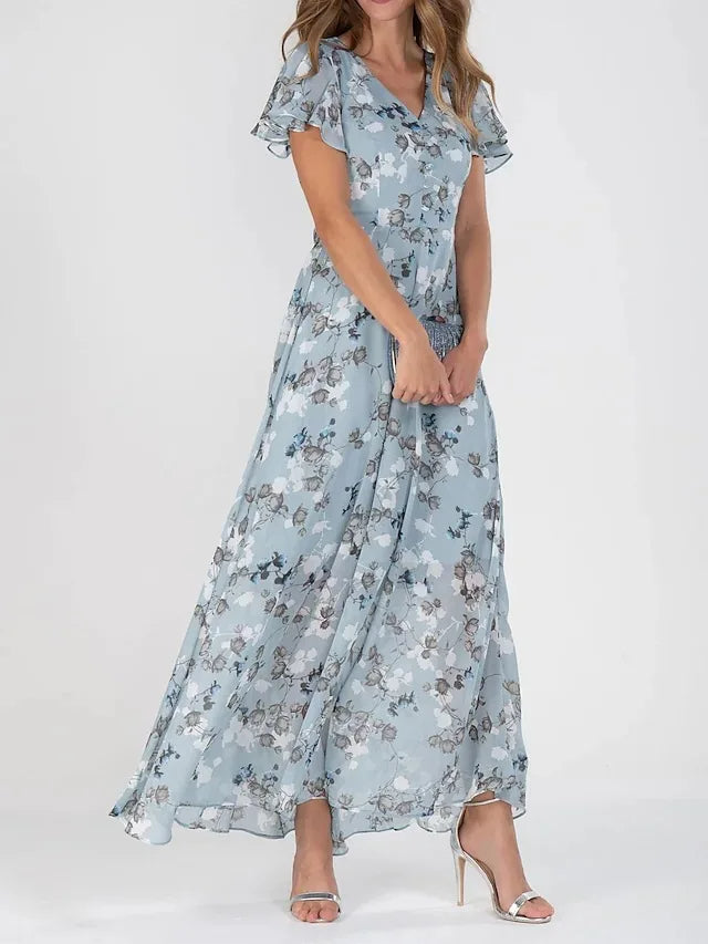 Graceful Floral Chiffon Gown
