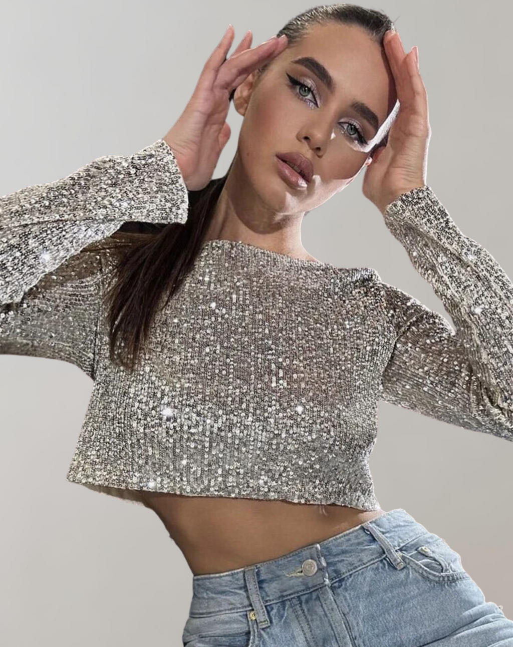 Women's Shimmering Sequin Crop Top