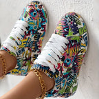 Women's Layered Sneakers with Graffiti Print