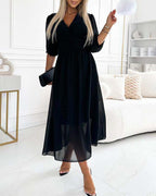 Heart-Shaped Neckline Solid Color Dress