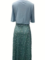 Chic Floral Two-Piece Dress Set Featuring Solid Crop Top and Round Neck