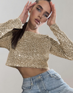 Women's Shimmering Sequin Crop Top