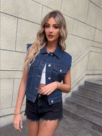 Johanna - Sleeveless Denim Jacket Featuring Flap Pockets