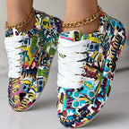 Women's Layered Sneakers with Graffiti Print