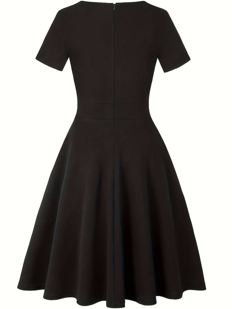 Elegant Blue Dress with Lace Details and Tailored Waist