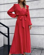 Chic Pleated V-Neck Maxi Dress - Perfect for Any Event