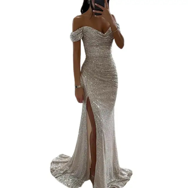 Chic V-Neck Evening Gown
