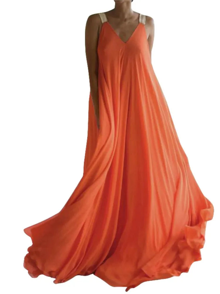 Chloë - Women's Sleeveless V-Neck Boho Maxi Dress for Summer, Solid Color, Relaxed Fit