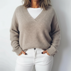 Plus Size Women's Oversized Knit Sweater with Elegant V-Neck Design