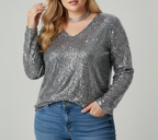 Elegant V-Neck Shimmer Top for Women | Available in Plus Sizes
