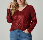 Elegant V-Neck Shimmer Top for Women | Available in Plus Sizes