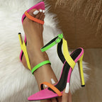 Striking High-Heel Sandals Featuring Vibrant Neon Straps