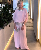 Chic Evening Ensemble: Sparkling Top with Palazzo Pants