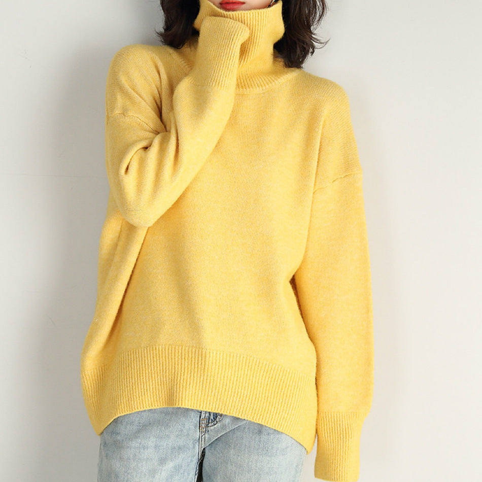 Basic Knit Oversized Turtleneck Sweater for Women