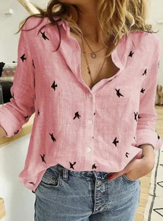 Chic Long-Sleeve Cotton Blouse for Women