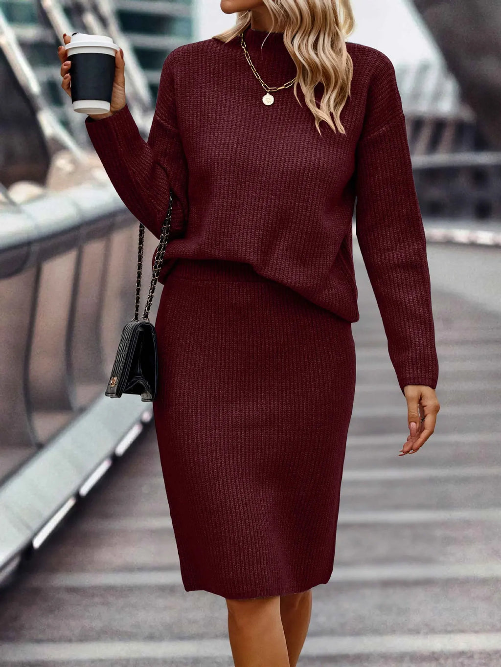 Coordinated Sweater and Skirt Ensemble