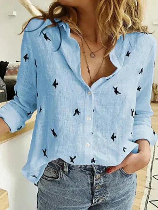 Chic Long-Sleeve Cotton Blouse for Women