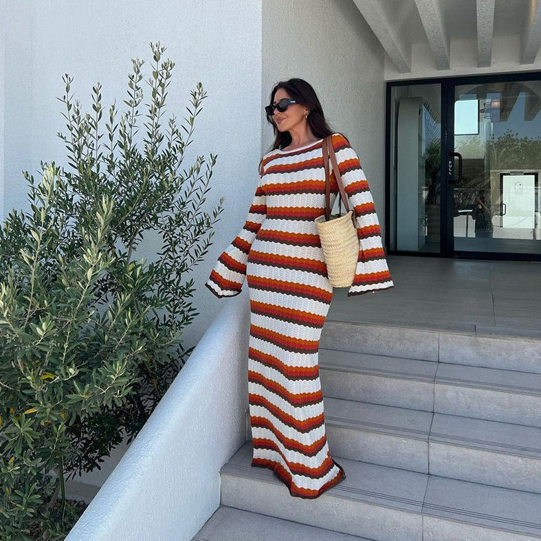 Chic Striped Knit Maxi Dress