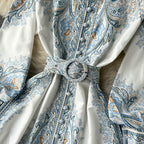 Floral A-Line Dress with Belted Waist Detail