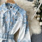 Floral A-Line Dress with Belted Waist Detail