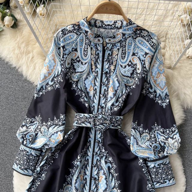 Floral A-Line Dress with Belted Waist Detail