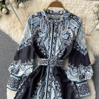 Floral A-Line Dress with Belted Waist Detail