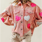 Heart-Embellished Corduroy Jacket with Sequin Detail