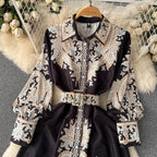 Floral A-Line Dress with Belted Waist Detail