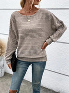 Casual Batwing Sleeve Top with Round Neck