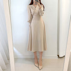 Chic A-Line Dress with V-Neck and Puff Sleeves