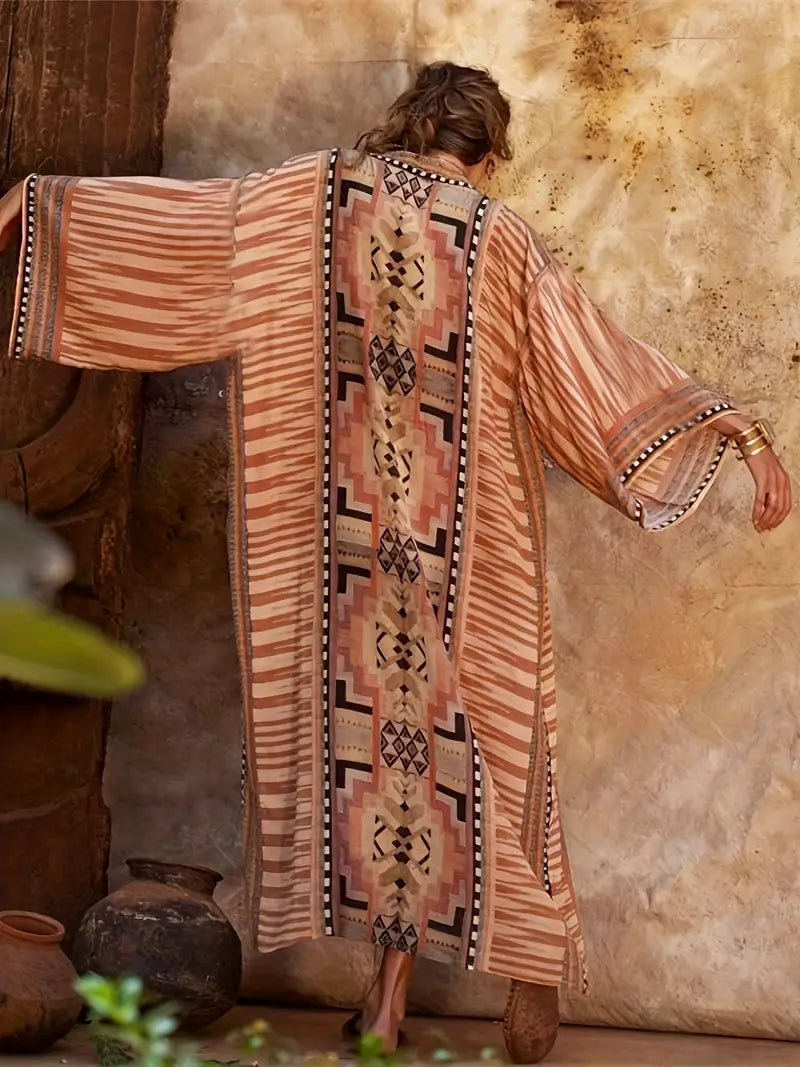 Plus Size Boho Kimono with Adjustable Tie Belt