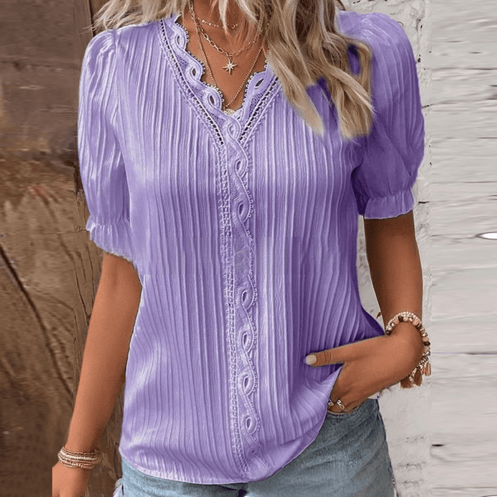 Chic V-Neck Top Featuring Delicate Lace Details
