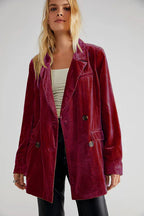 Chic Long-Sleeve Velvet Blazer with Button Closure