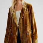 Chic Long-Sleeve Velvet Blazer with Button Closure