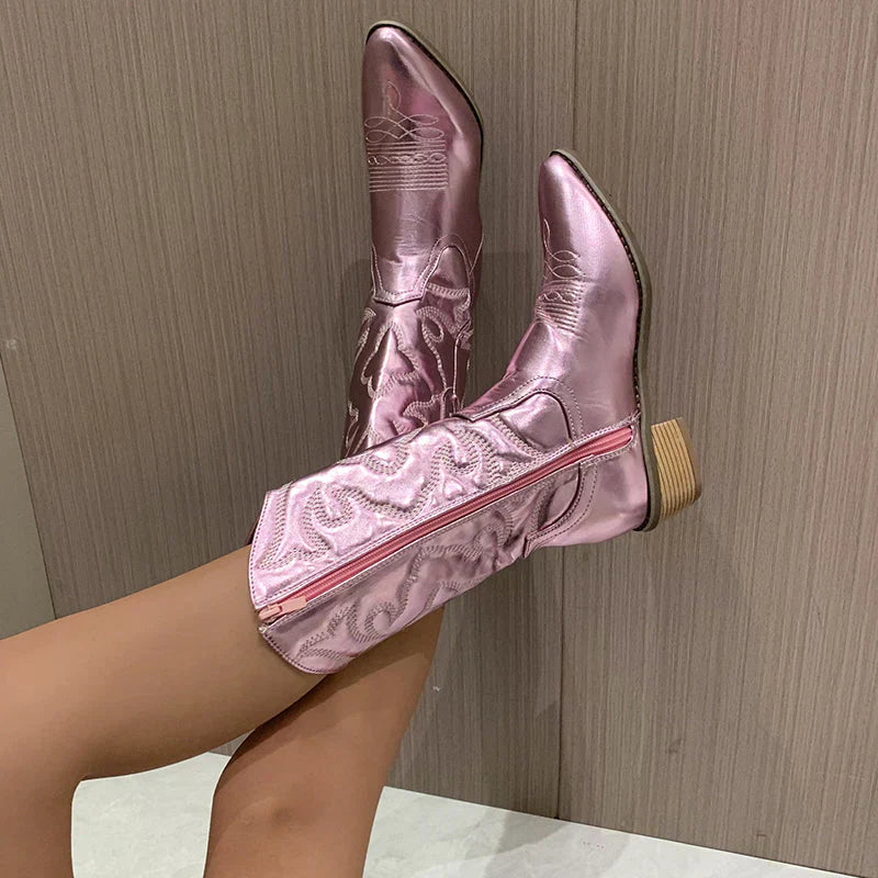 Chic Metallic Western Ankle Booties
