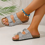 Women's Sequin Sandals with Double Buckle Design